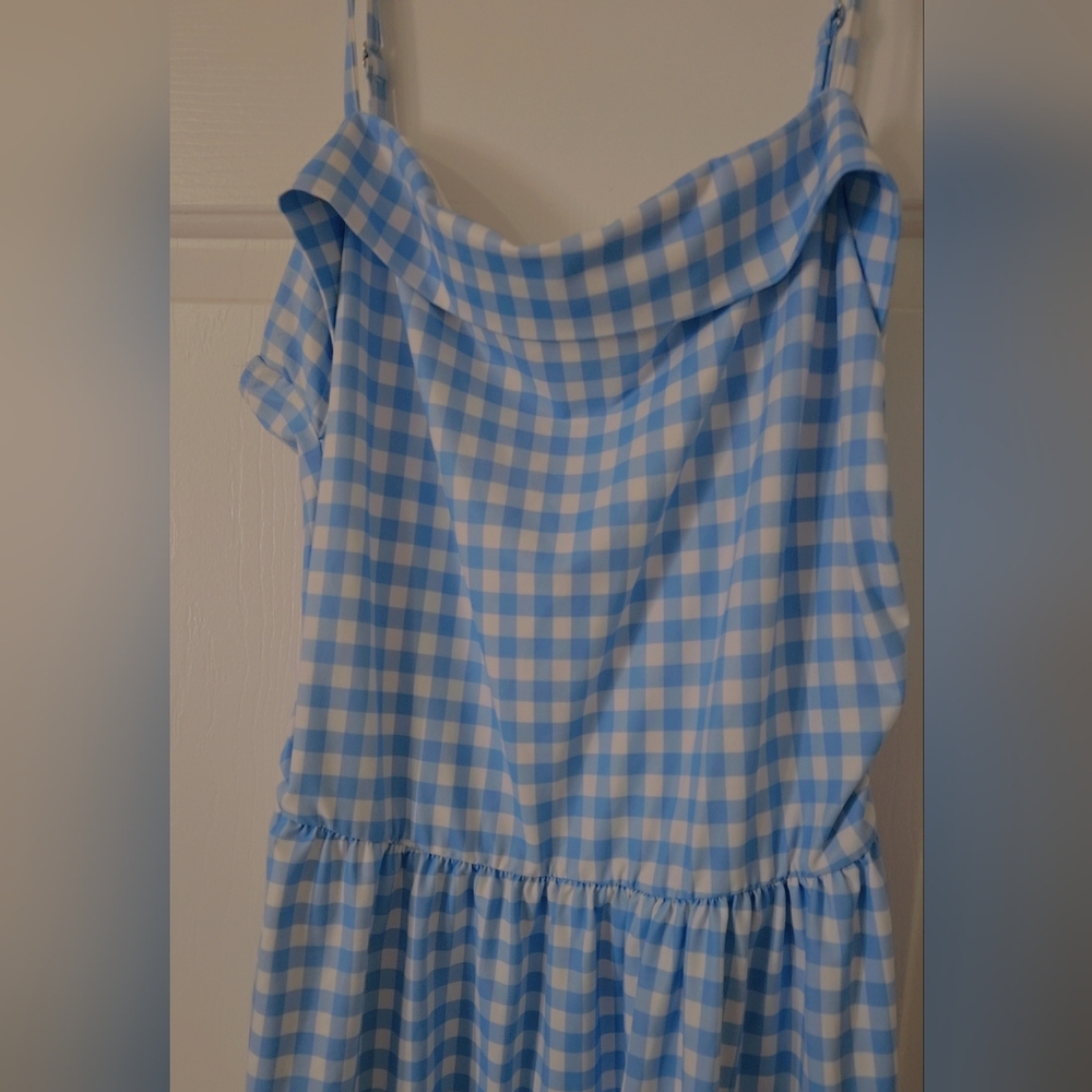 Light Blue Gingham Spaghetti Strap Dress - Picture 2 of 3